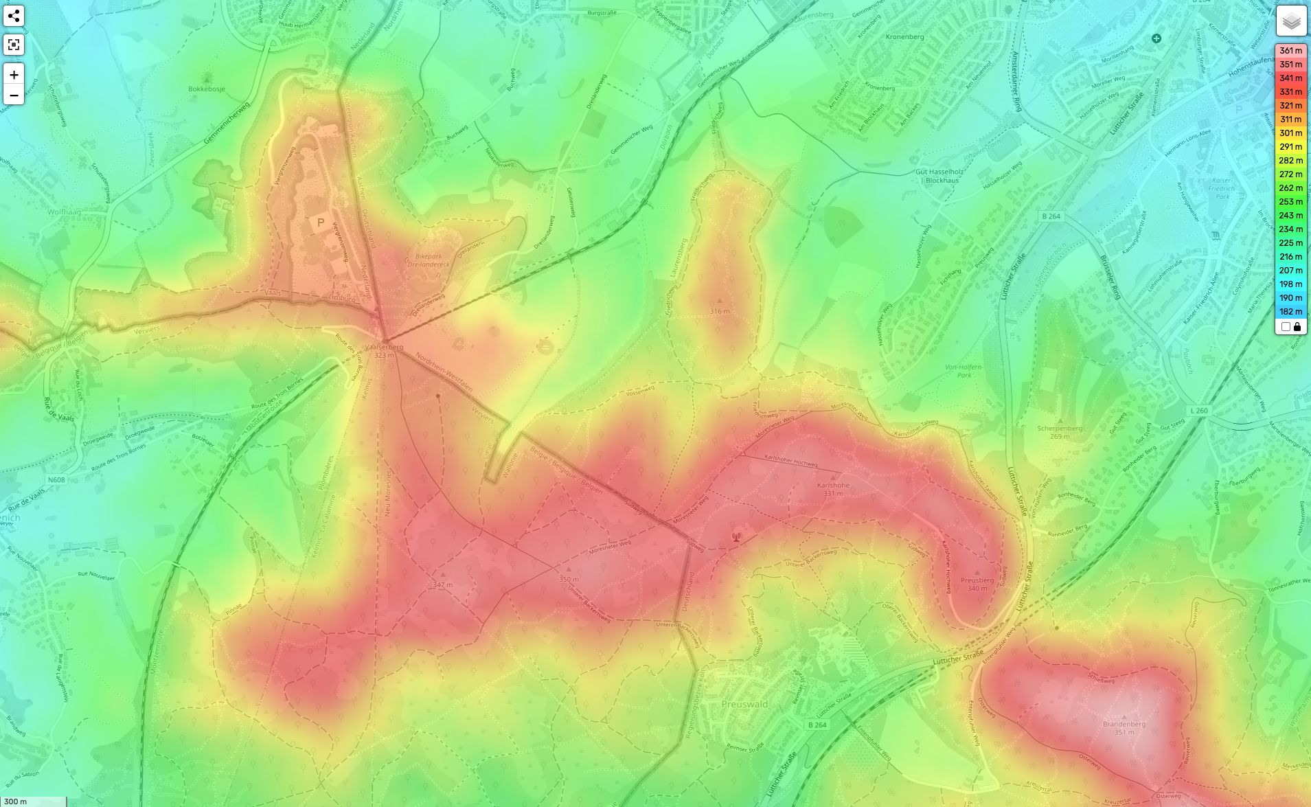 Vaalserberg elevation map